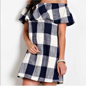 Off the Shoulder Strapless Sun Dress Checkered